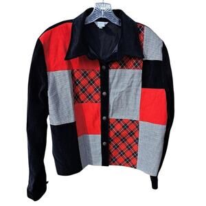 Vintage 80s Stonebridge Jacket Shacket Womens Sz XL Black Red Patchwork Holiday